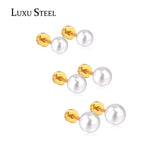 3Pairs/Lot Pearl Stud Earrings Stainless Steel Screw Back Wedding 4/5/6mm