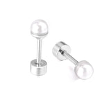 3Pairs/Lot Pearl Stud Earrings Stainless Steel Screw Back Wedding 4/5/6mm