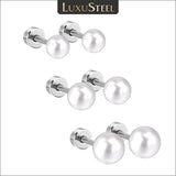 3Pairs/Lot Pearl Stud Earrings Stainless Steel Screw Back Wedding 4/5/6mm