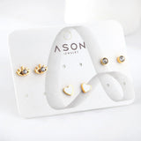 3 Pairs/Set Stud Earrings Stainless Steel CZ Zircon Evil Eyes Crystal Heart