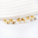 3 Pairs/Set Stud Earrings Stainless Steel CZ Zircon Evil Eyes Crystal Heart
