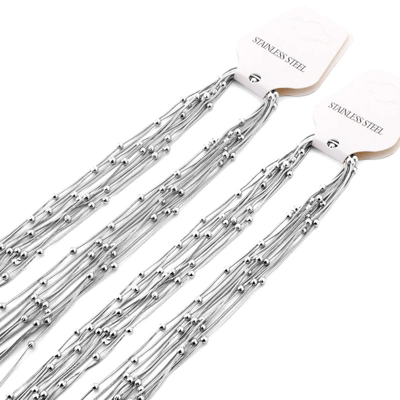 5pcs Stainless Steel Beaded Snake Chains Necklace Women Accessories