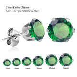 6 Pairs Green Zircon Crystal Stud Earrings Set