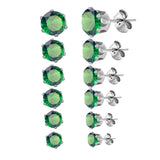 6 Pairs Green Zircon Crystal Stud Earrings Set