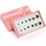6 Pairs Green Zircon Crystal Stud Earrings Set