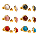 6Pairs Eyes Stone Ear Studs Stainless Steel Brinco Party Jewelry
