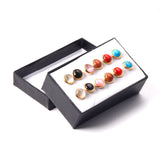 6Pairs Eyes Stone Ear Studs Stainless Steel Brinco Party Jewelry