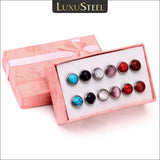 6Pairs Eyes Stone Ear Studs Stainless Steel Brinco Party Jewelry