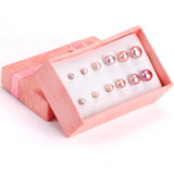 6pairs Pink/White Pearl Stud Earrings Stainless Steel Set