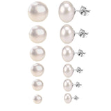6pairs Pink/White Pearl Stud Earrings Stainless Steel Set