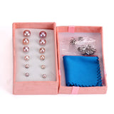 6pairs Pink/White Pearl Stud Earrings Stainless Steel Set