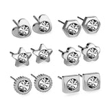 6pairs Stainless Steel Earring Sets Zirconia Nickel-free Stud Earrings