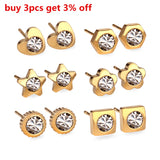 6pairs Stainless Steel Earring Sets Zirconia Nickel-free Stud Earrings