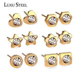 6pairs Stainless Steel Earring Sets Zirconia Nickel-free Stud Earrings