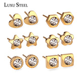 6pairs Stainless Steel Earring Sets Zirconia Nickel-free Stud Earrings
