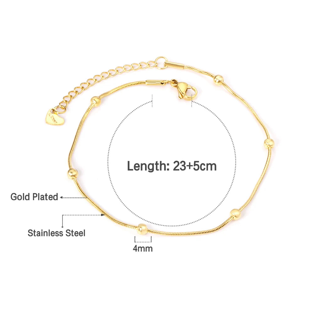 Stainless Steel Anklets Foot Bracelets for Women, Beach Style