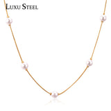Snake Chain White/Black Pearl Pendant Necklace for Women