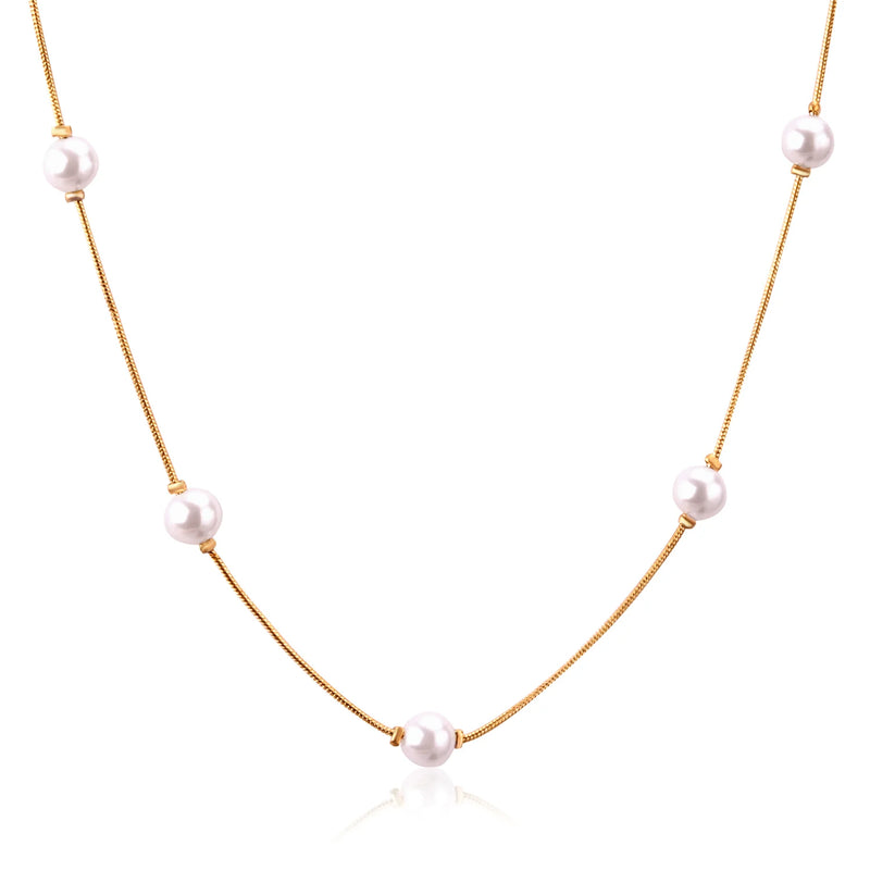 Snake Chain White/Black Pearl Pendant Necklace for Women