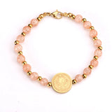 Pink Crystal Beaded Bracelets Stainless Steel Pendants Accessories