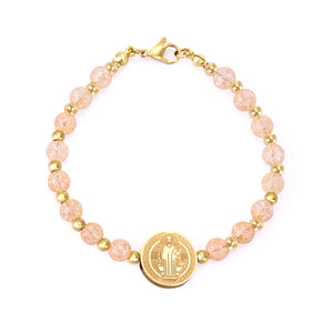 Pink Crystal Beaded Bracelets Stainless Steel Pendants Accessories