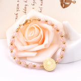 Pink Crystal Beaded Bracelets Stainless Steel Pendants Accessories