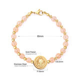 Pink Crystal Beaded Bracelets Stainless Steel Pendants Accessories