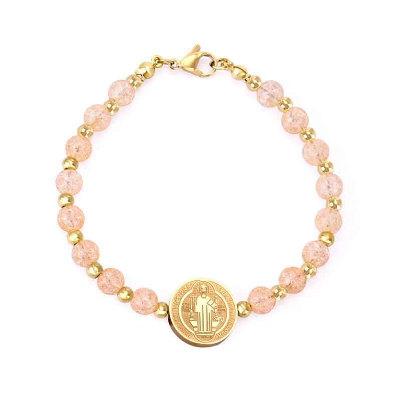 Pink Crystal Beaded Bracelets Stainless Steel Pendants Accessories