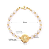 Crystal Beaded Bracelets Stainless Steel Round Pendants