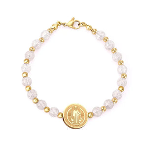 Crystal Beaded Bracelets Stainless Steel Round Pendants