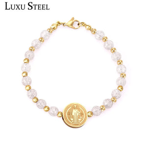 Crystal Beaded Bracelets Stainless Steel Round Pendants