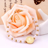 Crystal Beaded Bracelets Stainless Steel Round Pendants