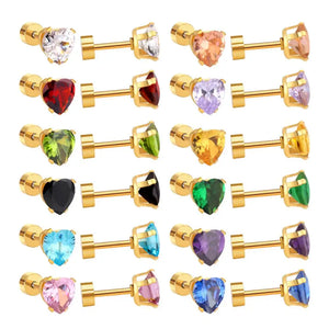 Colorful Heart Stud Earrings Stainless Steel 12 Pairs Brinco Jewelry