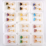Colorful Heart Stud Earrings Stainless Steel 12 Pairs Brinco Jewelry