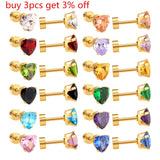 Colorful Heart Stud Earrings Stainless Steel 12 Pairs Brinco Jewelry