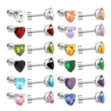 Colorful Heart Stud Earrings Stainless Steel 12 Pairs Brinco Jewelry