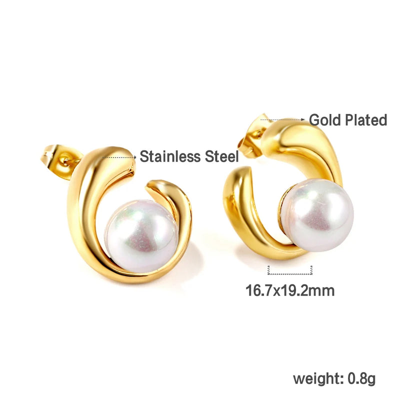 Geometric Pearl Stainless Steel Stud Earrings
