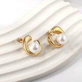 Geometric Pearl Stainless Steel Stud Earrings