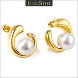 Geometric Pearl Stainless Steel Stud Earrings
