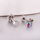 Colorful CZ Flower Stud Earrings For Women Stainless Steel Ear Jewelry