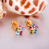 Colorful CZ Flower Stud Earrings For Women Stainless Steel Ear Jewelry