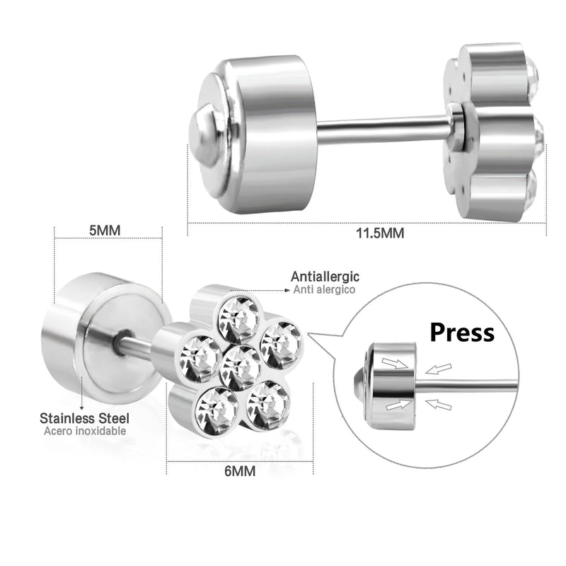 Colorful CZ Flower Stud Earrings For Women Stainless Steel Ear Jewelry