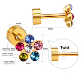 Colorful CZ Flower Stud Earrings For Women Stainless Steel Ear Jewelry