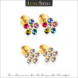 Colorful CZ Flower Stud Earrings For Women Stainless Steel Ear Jewelry