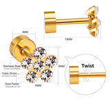 Colorful CZ Flower Stud Earrings For Women Stainless Steel Ear Jewelry