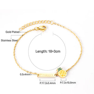 Baby Girl Strawberry & Round CZ Chains Bracelets Stainless Steel Bangles
