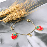 Baby Girl Strawberry & Round CZ Chains Bracelets Stainless Steel Bangles
