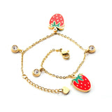 Baby Girl Strawberry & Round CZ Chains Bracelets Stainless Steel Bangles
