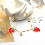 Baby Girl Strawberry & Round CZ Chains Bracelets Stainless Steel Bangles