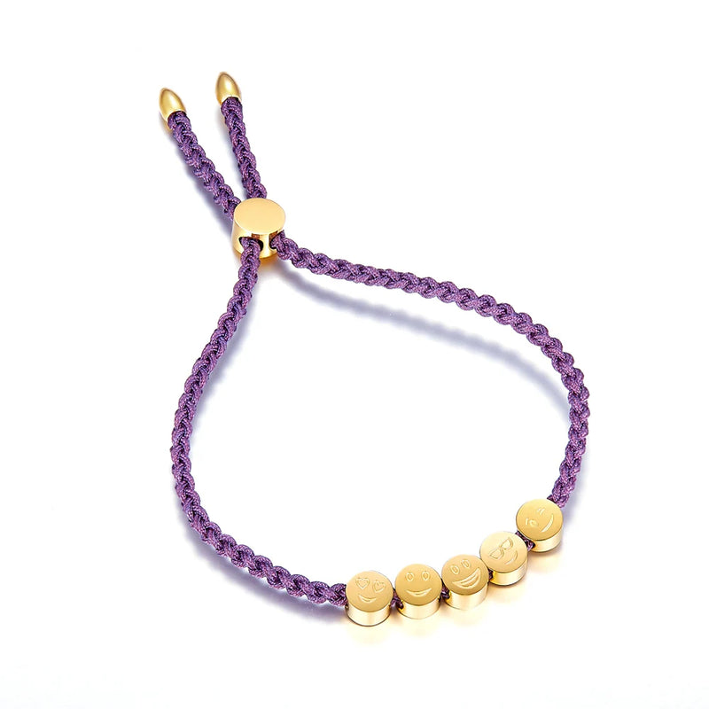 Round Smile Face Shape Adjustable Rope Bracelets No Fade