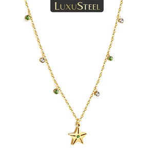 Green Crystal Stars Pendant Necklace for Women, Chok